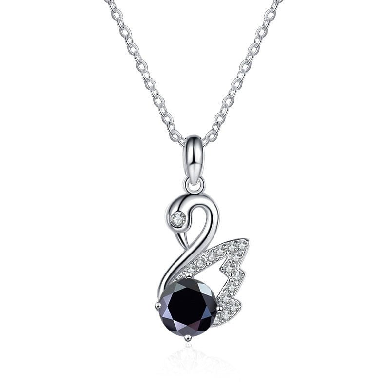 1.0 ct Round Cut Moissanite Swan Necklace-Black Diamonds New York