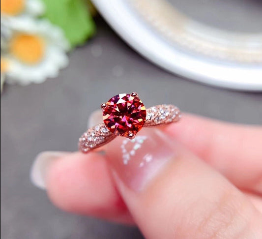 1.0 ct Round Cut Red Moissanite Engagement Ring - Black Diamonds New York