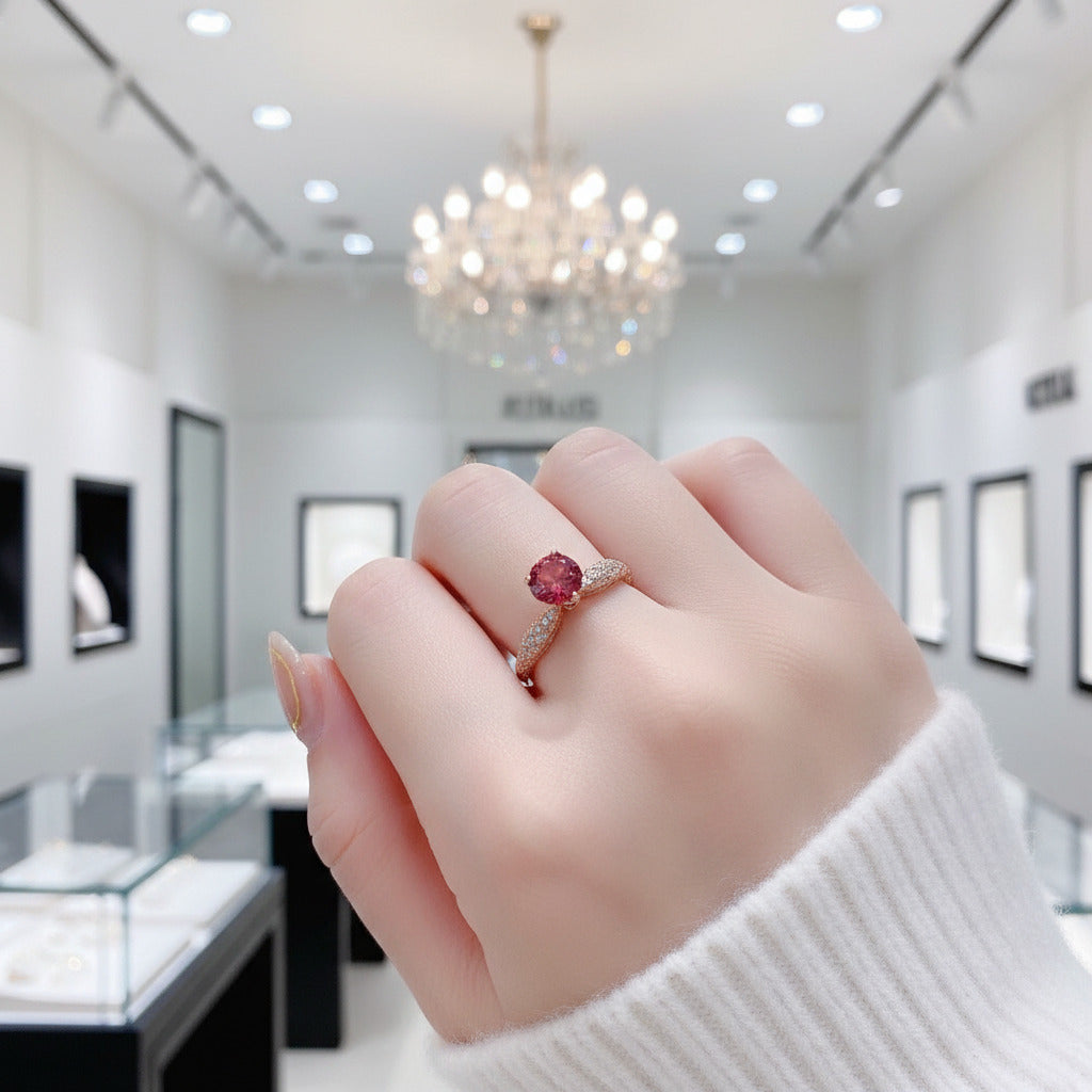 1.0 Ct Round Cut Red Diamond Option Engagement Ring-Black Diamonds New York