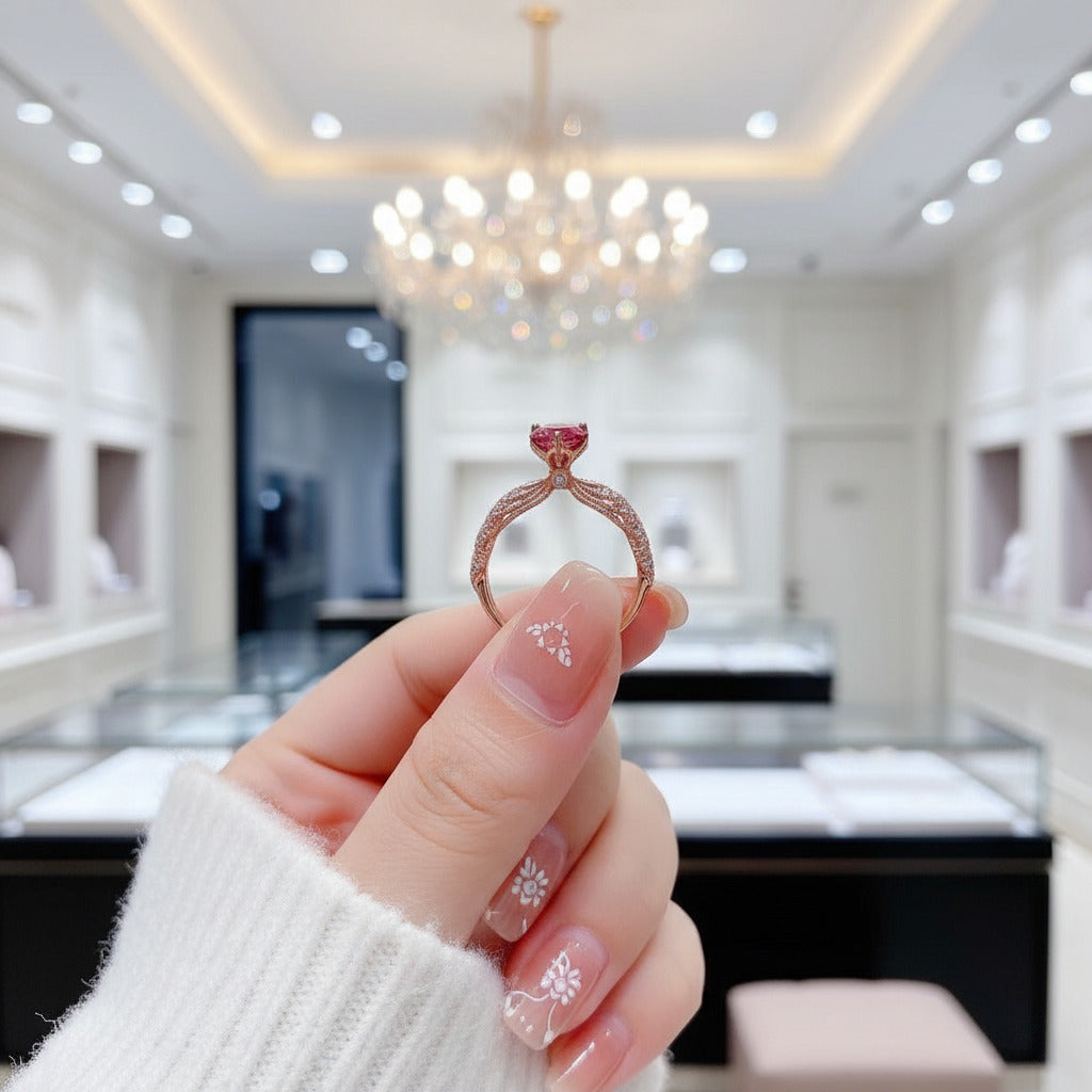 1.0 Ct Round Cut Red Diamond Option Engagement Ring-Black Diamonds New York