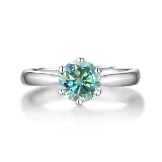 1.0Ct Round 6-Prong Green Moissanite Adjustable Engagement Rings - Black Diamonds New York