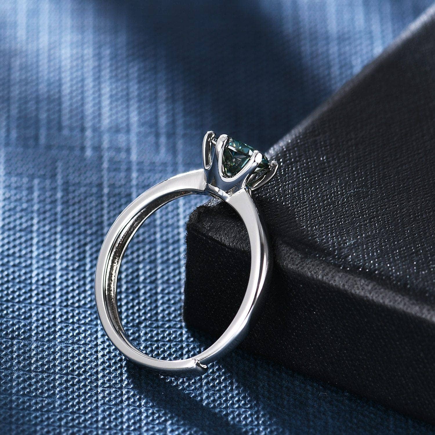 1.0 ct Round Green Moissanite Adjustable Engagement Ring-Black Diamonds New York