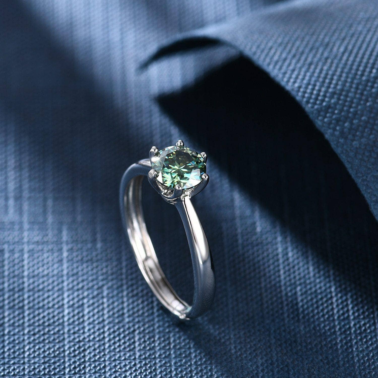 1.0 ct Round Green Moissanite Adjustable Engagement Ring-Black Diamonds New York