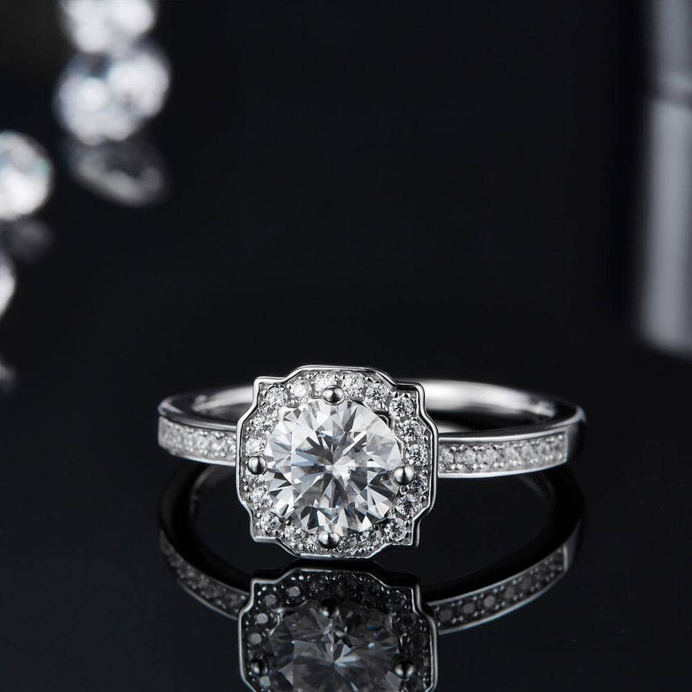 1.0Ct Round Halo Channel Moissanite Engagement Ring - Black Diamonds New York