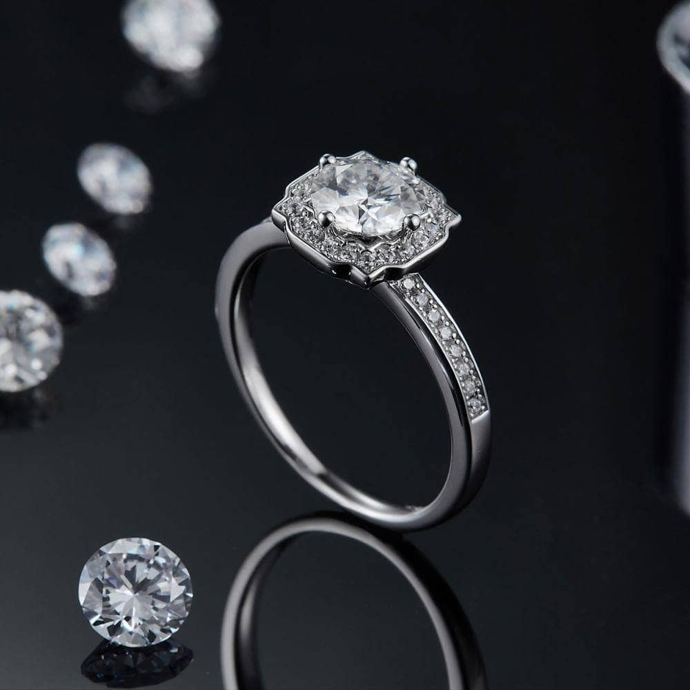 1.0Ct Round Halo Channel Moissanite Engagement Ring - Black Diamonds New York