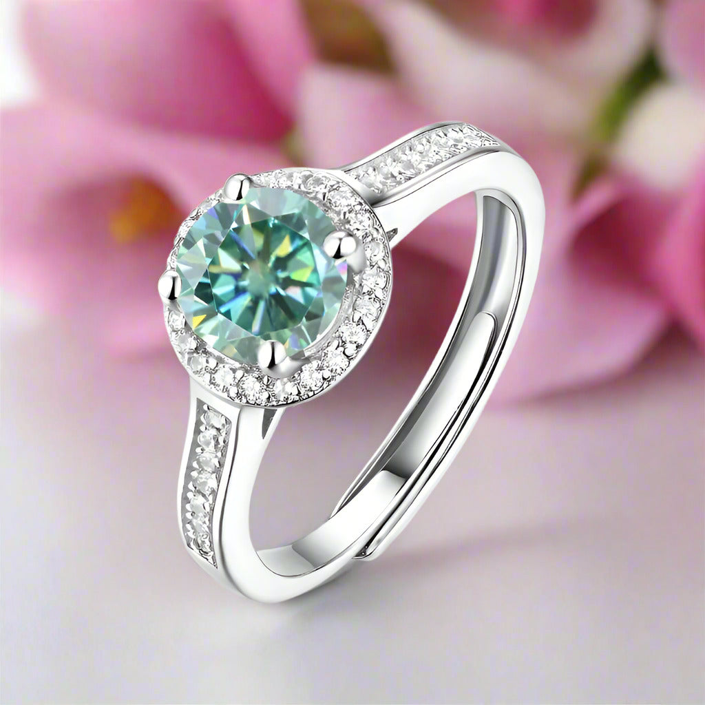 1.0 ct Round Halo Green Diamond Adjustable Engagement Ring-Black Diamonds New York