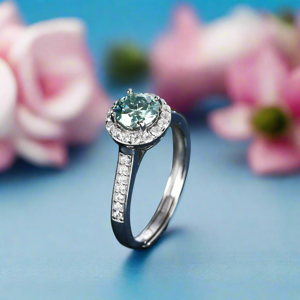 1.0 ct Round Halo Green Diamond Adjustable Engagement Ring-Black Diamonds New York