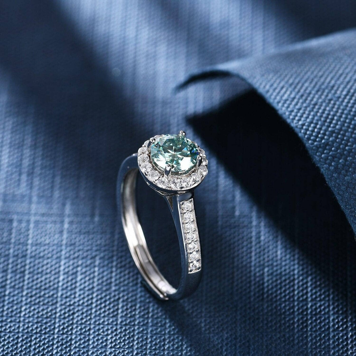 1.0 ct Round Halo Green Moissanite Adjustable Engagement Ring-Black Diamonds New York