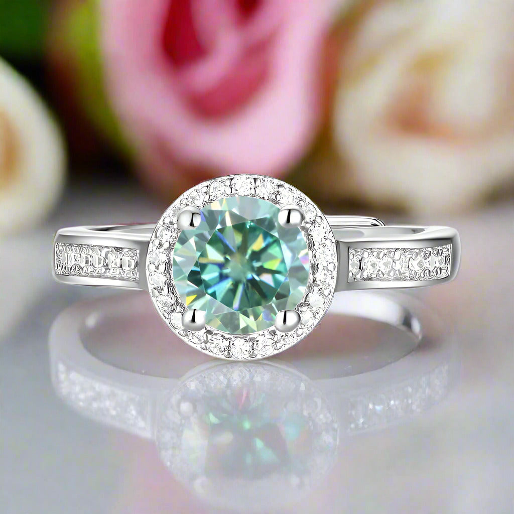 1.0 ct Round Halo Green Diamond Adjustable Engagement Ring-Black Diamonds New York