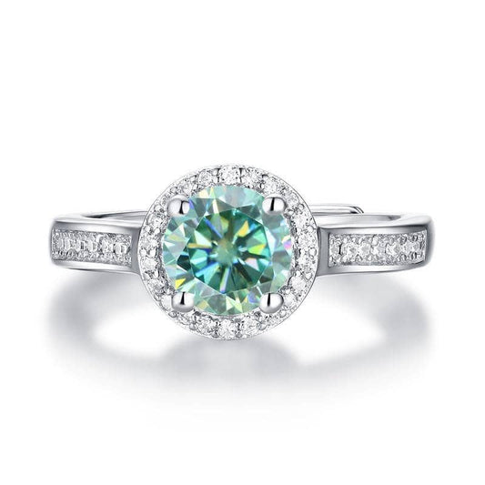 1.0Ct Round Halo Green Moissanite Engagement Ring with Milgrain - Black Diamonds New York