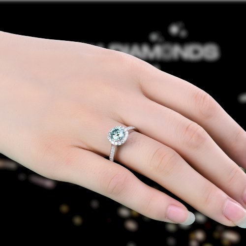 1.0 ct Round Halo Green Moissanite Adjustable Engagement Ring - Black Diamonds New York