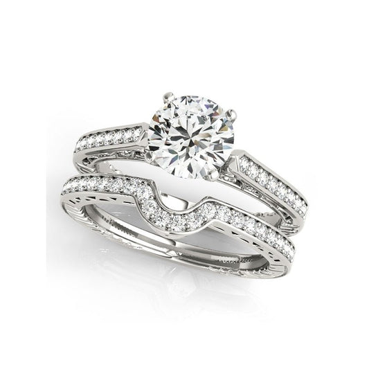 1.0 ct White Gold Round Cut Diamond Engagement Ring Set-Black Diamonds New York