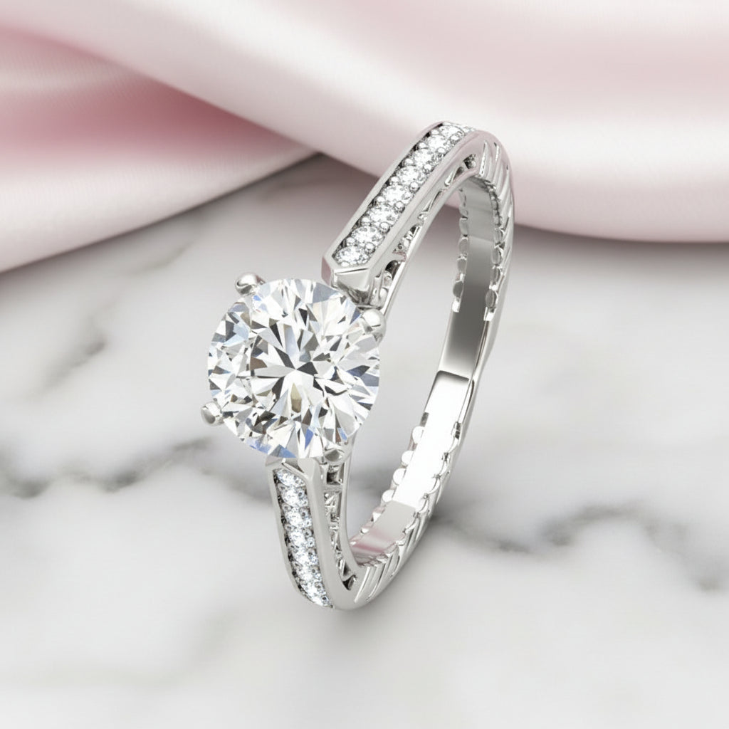 1.0 ct White Gold Round Cut Diamond Option Engagement Ring Set-Black Diamonds New York