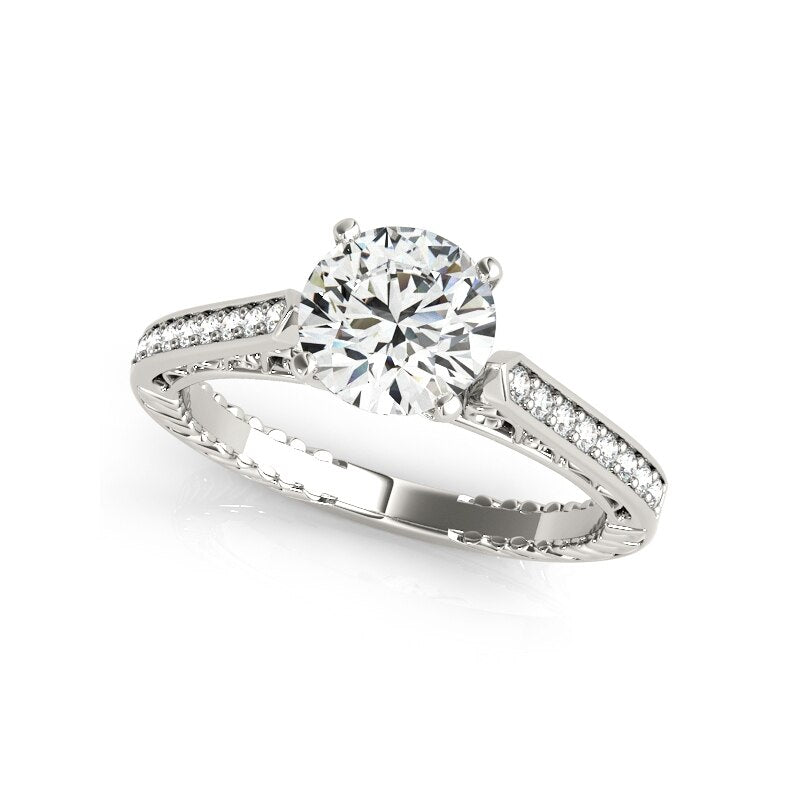 1.0 ct White Gold Round Cut Moissanite Engagement Ring Set-Black Diamonds New York