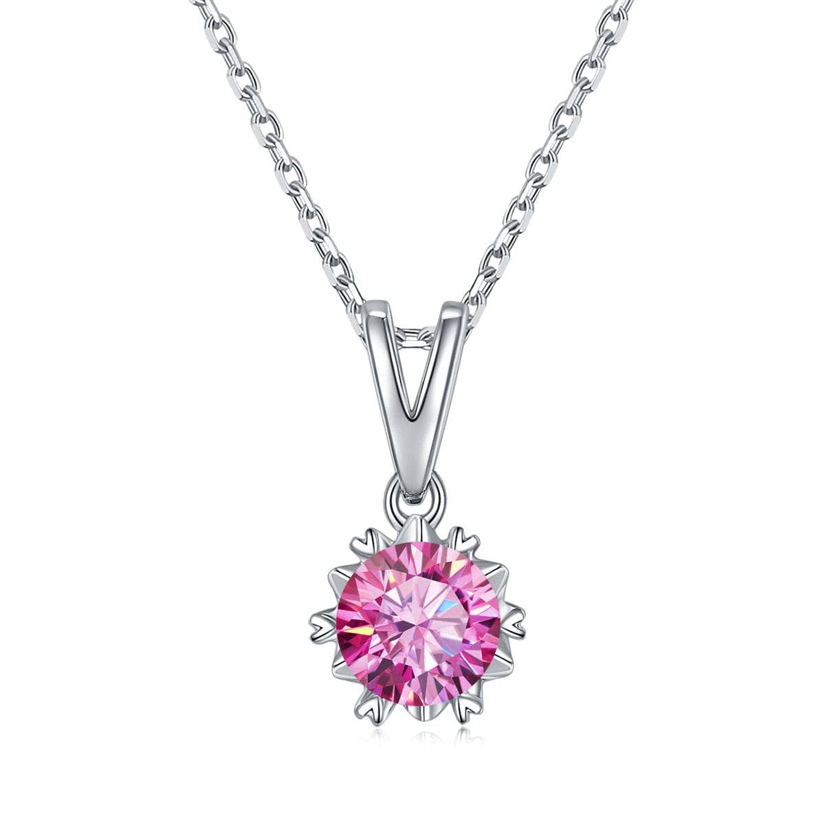 1.0 ctw 6.5mm Pink Moissanite 18 Inches Sterling Silver Necklace-Black Diamonds New York
