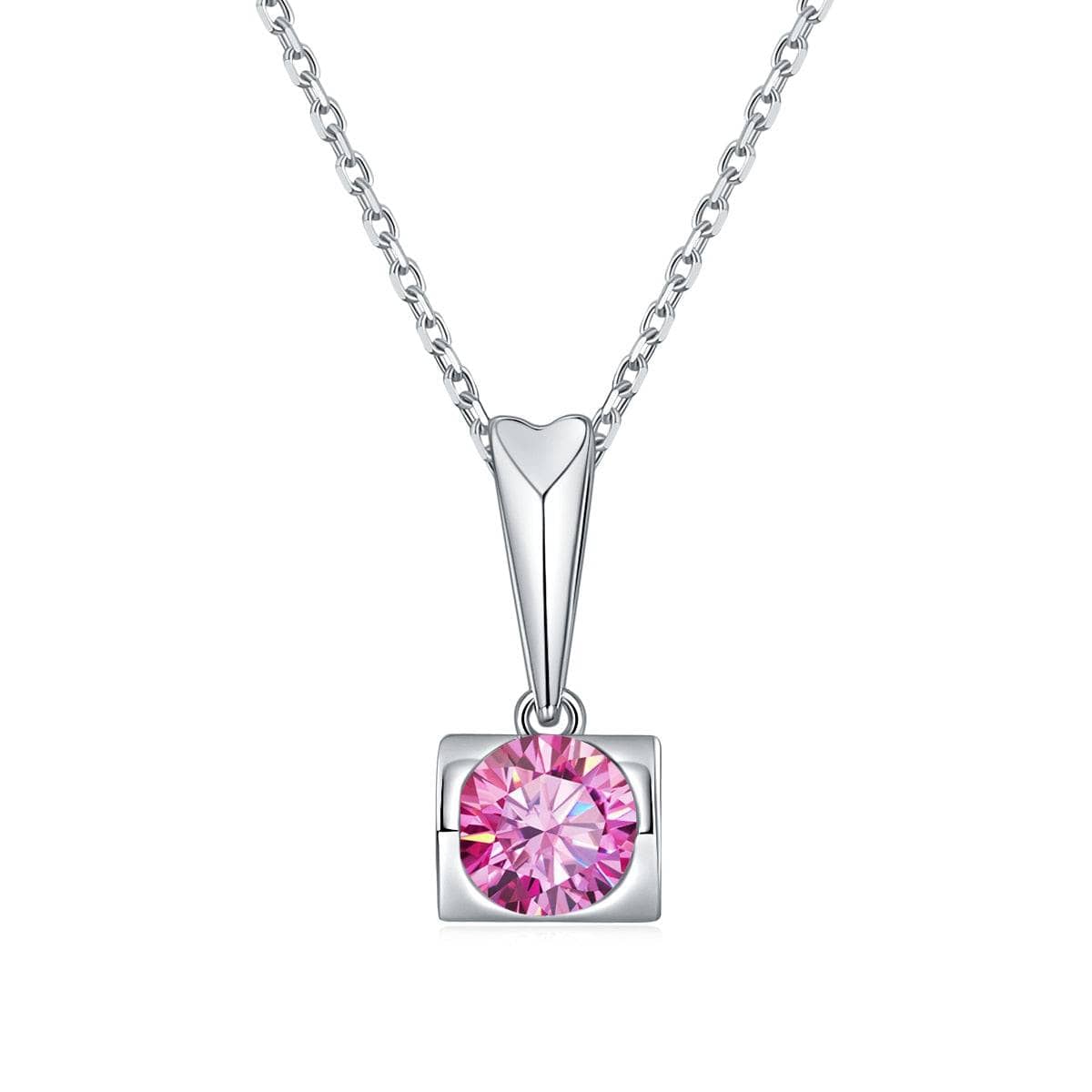 1.0 ctw 6.5mm Pink Moissanite 18 Inches Sterling Silver Necklace-Black Diamonds New York