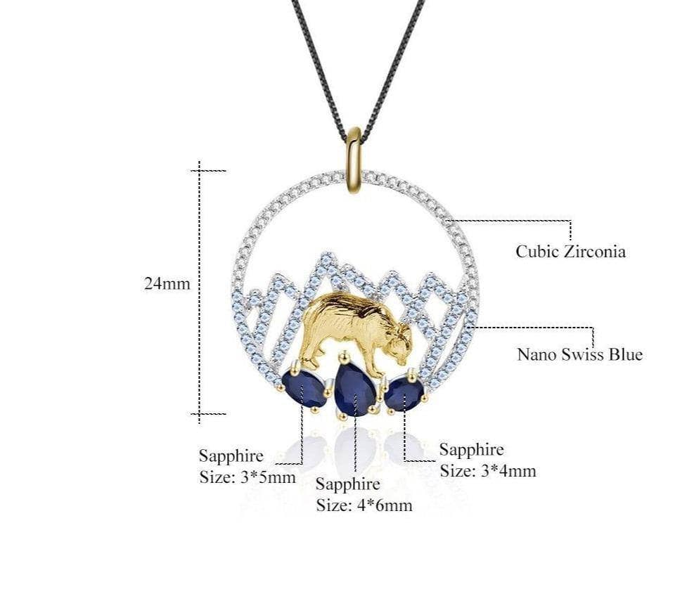 1.02Ct Natural Sapphire Handmade Snow Mountain Polar Bear Pendant Necklace - Black Diamonds New York