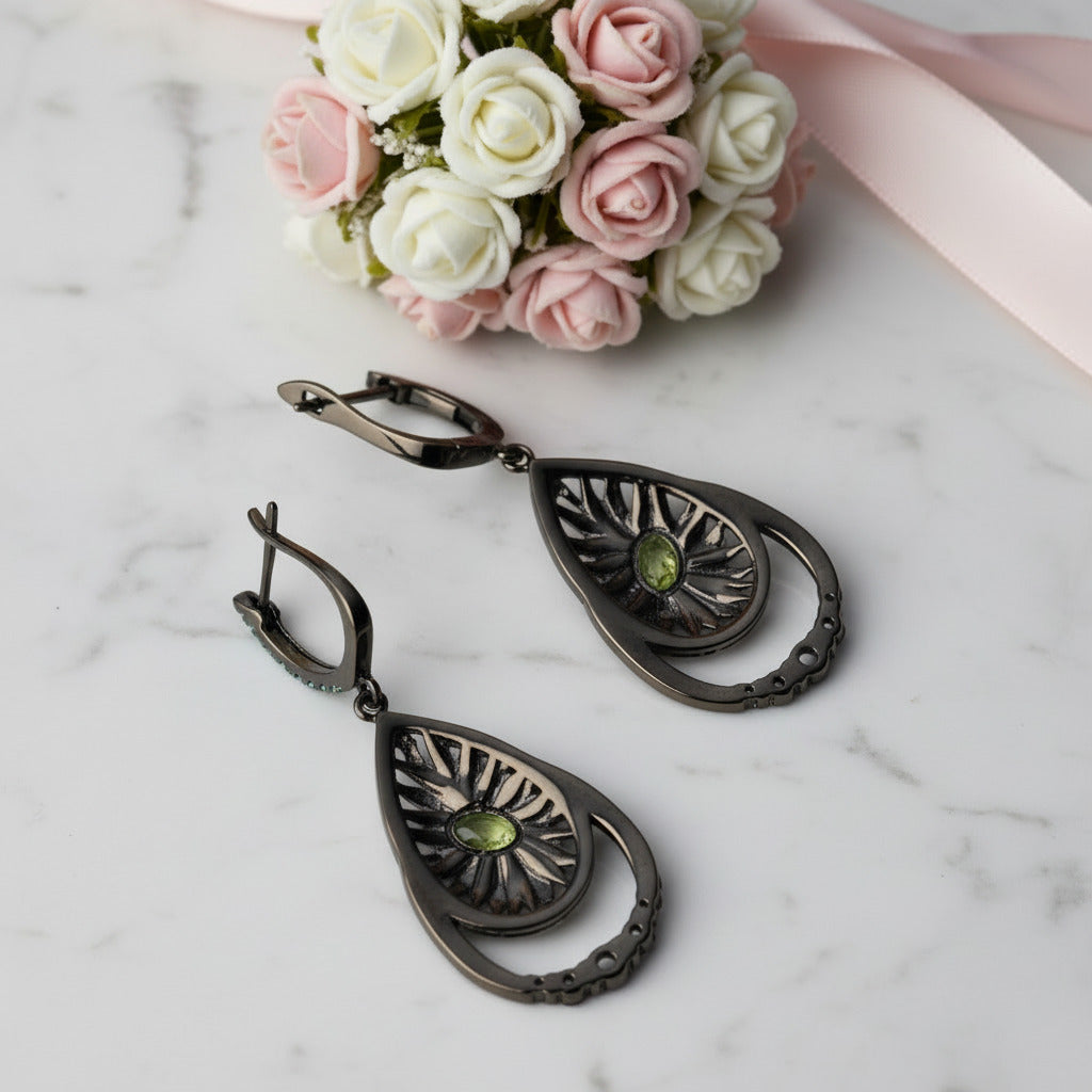 1.03ct Peridot Sunflower Drop Earrings-Black Diamonds New York