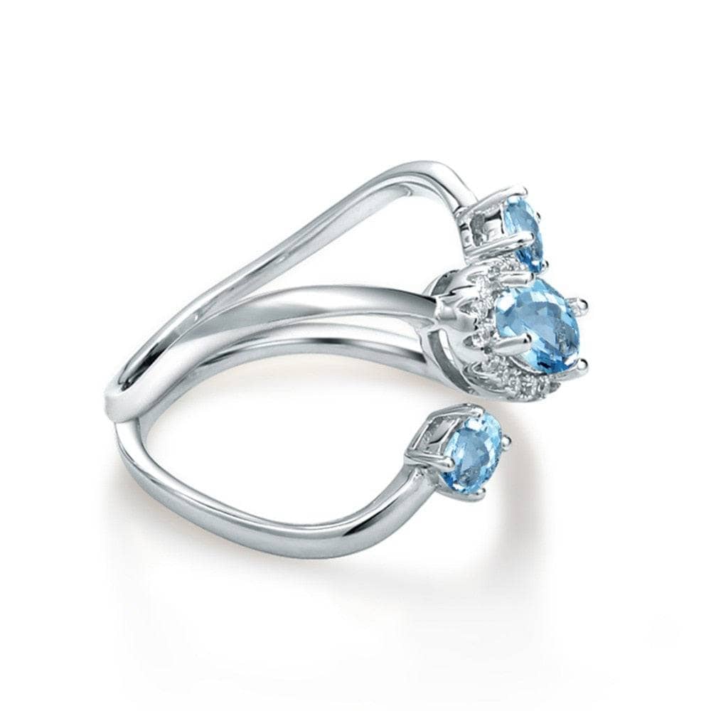 1.04Ct Round Natural Sky Blue Topaz Gemstone Ring-Black Diamonds New York