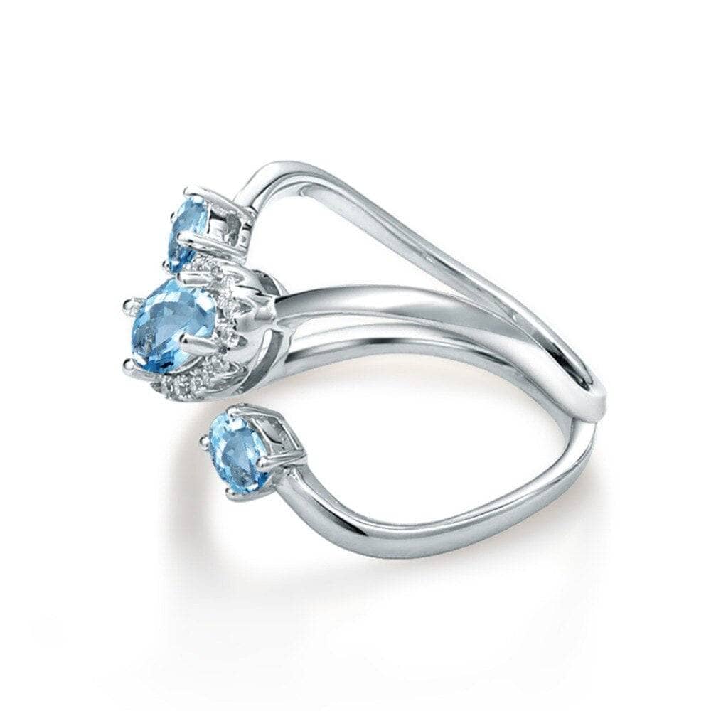 1.04Ct Round Natural Sky Blue Topaz Gemstone Ring-Black Diamonds New York