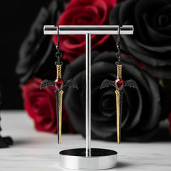 1.05Ct Garnet Bat's Wing Sword Drop Earrings