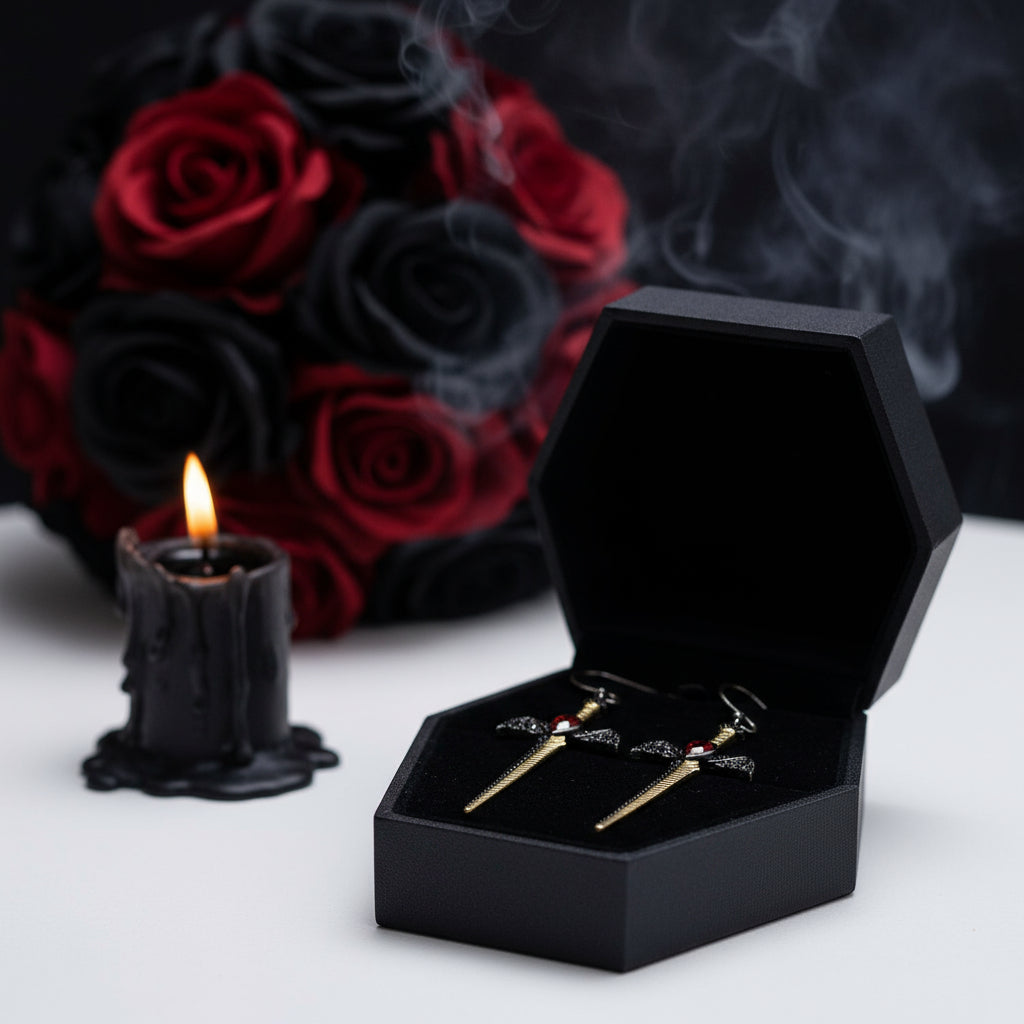 1.05Ct Natural Garnet Bat's Wing Sword Drop Earrings-Black Diamonds New York