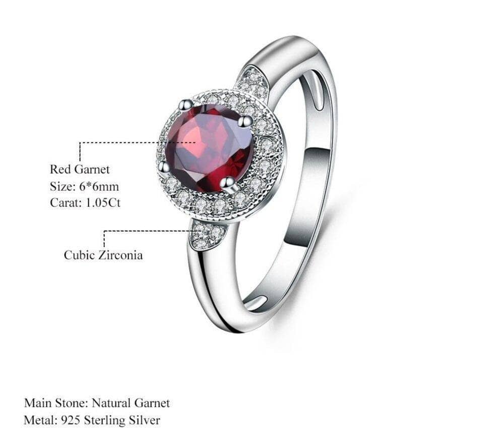 1.05Ct Round Natural Red Garnet Classic Gemstone Ring-Black Diamonds New York