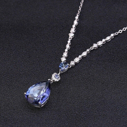 10.68C Natural Iolite Blue Mystic Quartz Pendant Necklace-Black Diamonds New York