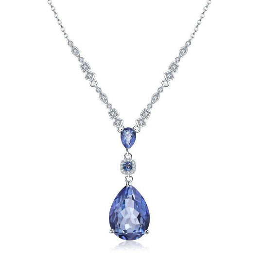 10.68C Natural Iolite Blue Mystic Quartz Pendant Necklace-Black Diamonds New York