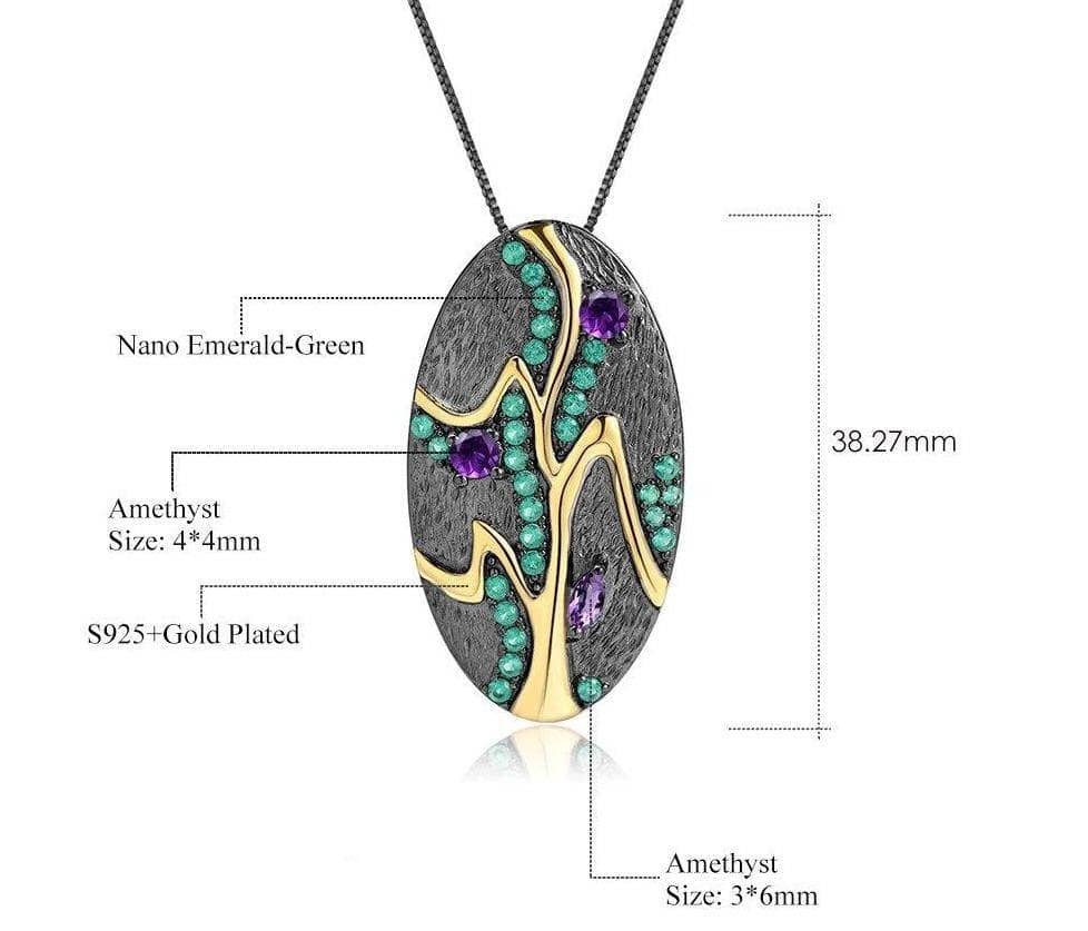 1.07Ct Natural Amethyst Handmade Leaf Pendant Necklace - Black Diamonds New York