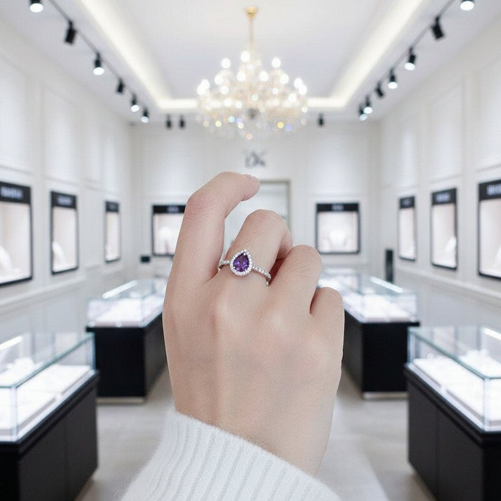 1.08Ct Amethyst Purple Engagement Ring-Black Diamonds New York