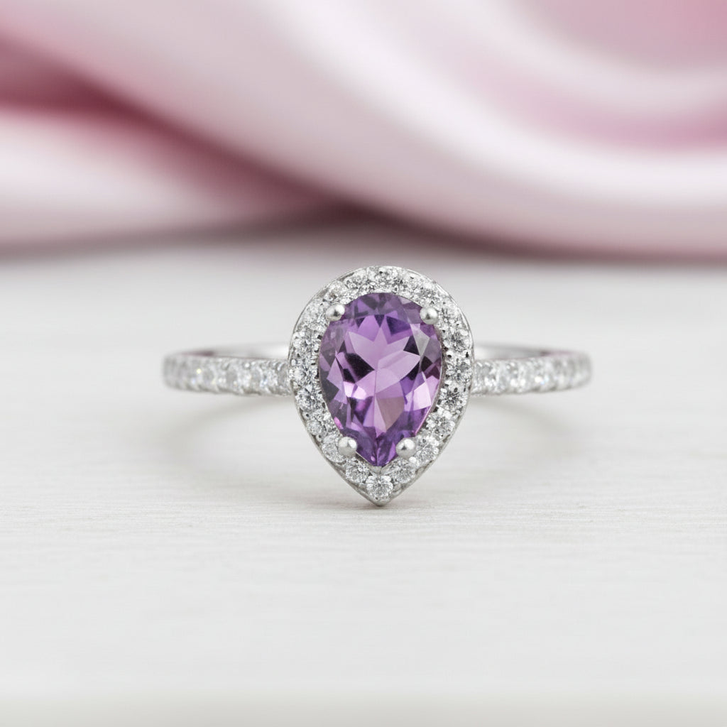 1.08Ct Amethyst Purple Engagement Ring-Black Diamonds New York