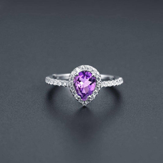 1.08Ct Natural Amethyst Purple Engagement Ring-Black Diamonds New York