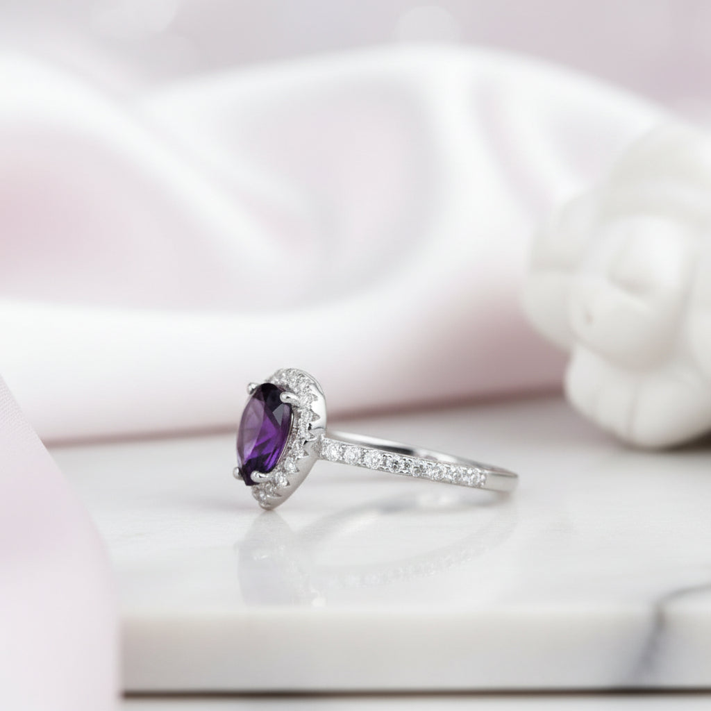 1.08Ct Amethyst Purple Engagement Ring-Black Diamonds New York