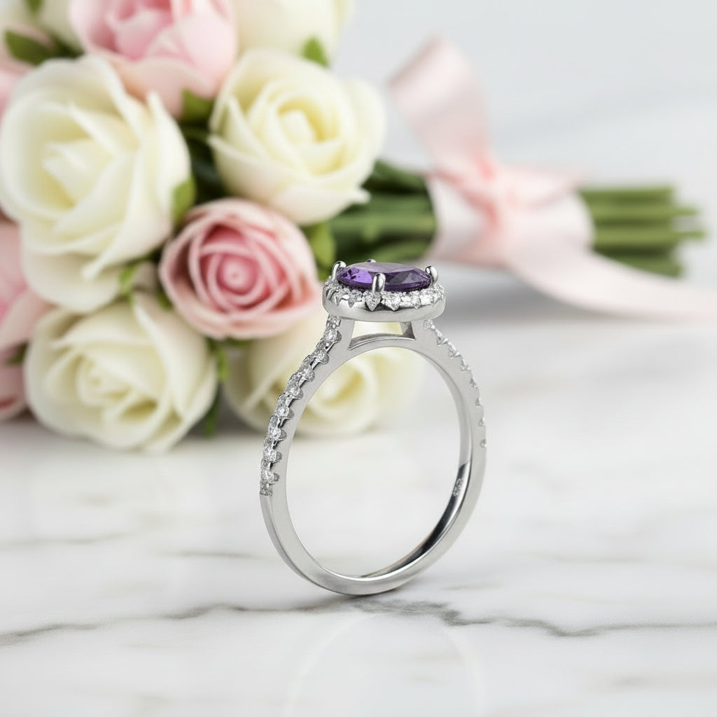 1.08Ct Amethyst Purple Engagement Ring-Black Diamonds New York
