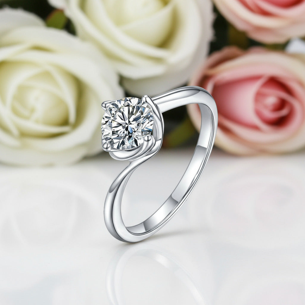 1.0Ct 0.5Ct Round Solitaire Diamond Engagement Ring-Black Diamonds New York