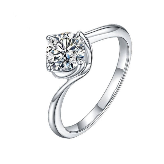 1.0Ct 0.5Ct Round Solitaire Moissanite Engagement Ring - Black Diamonds New York