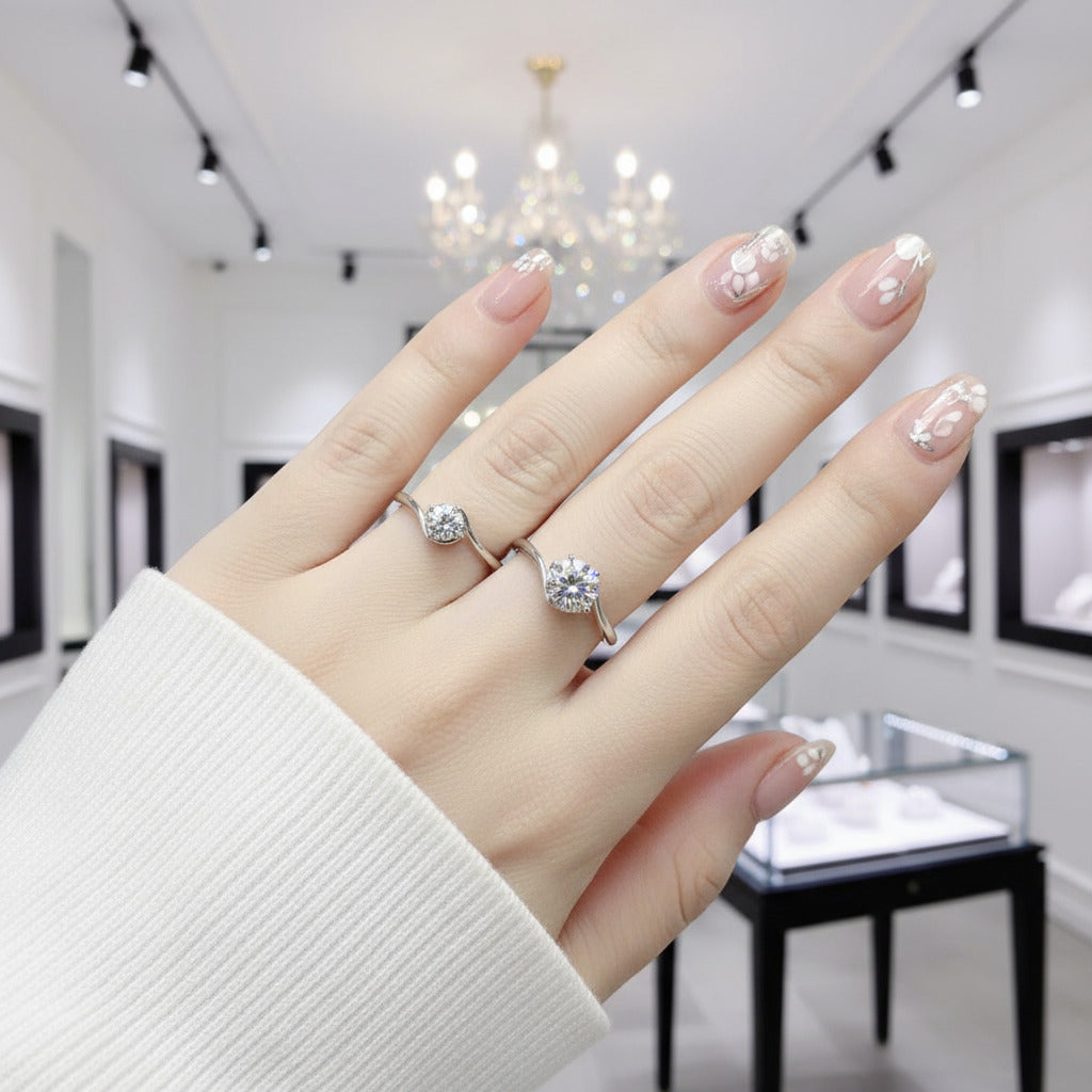 1.0Ct 0.5Ct Round Solitaire Diamond Engagement Ring-Black Diamonds New York