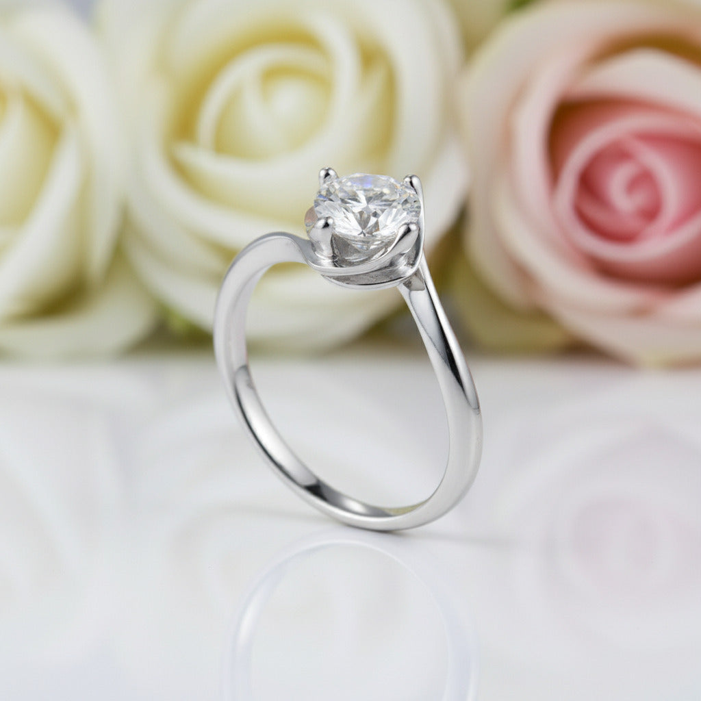 1.0Ct 0.5Ct Round Solitaire Diamond Engagement Ring-Black Diamonds New York