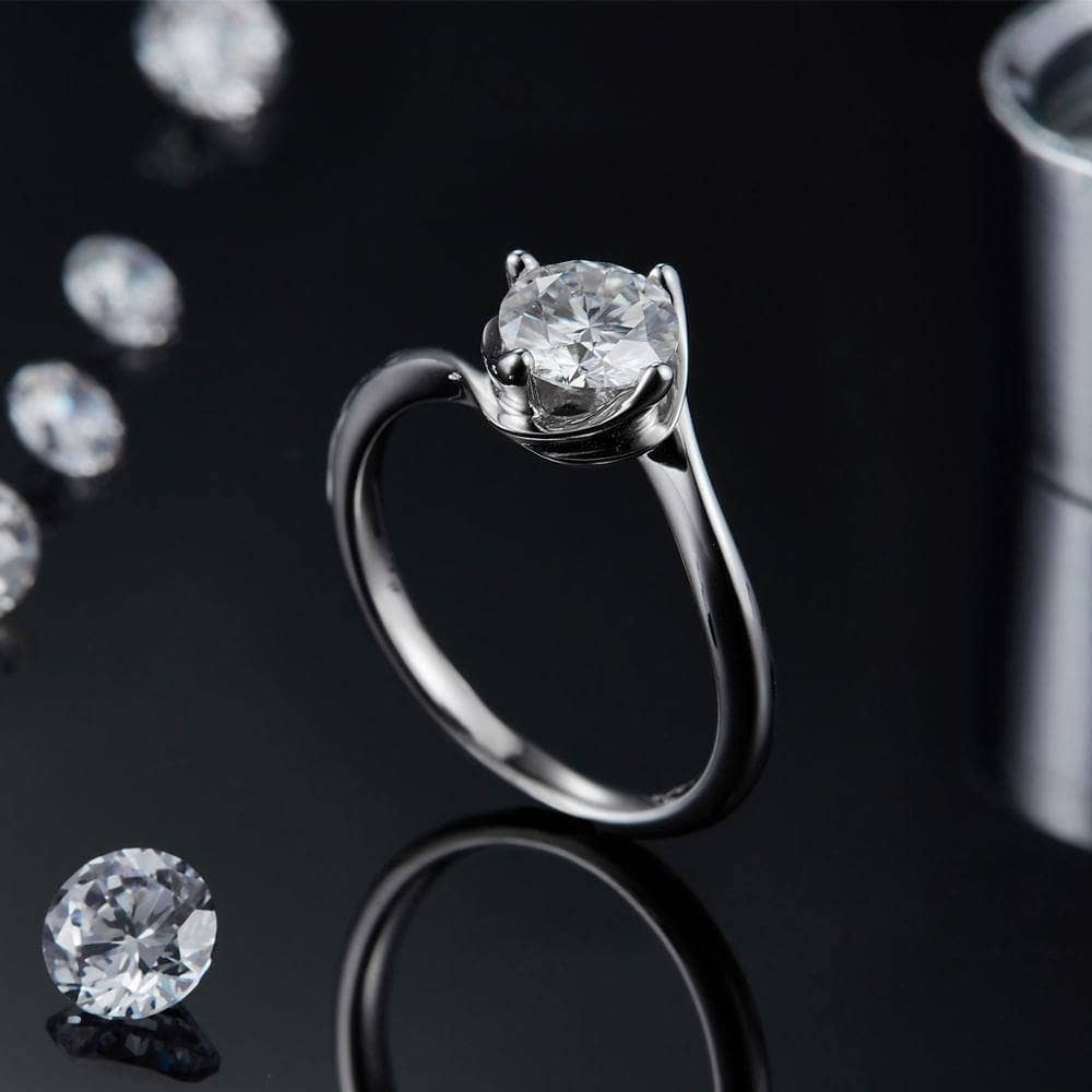 1.0Ct 0.5Ct Round Solitaire Moissanite Engagement Ring-Black Diamonds New York