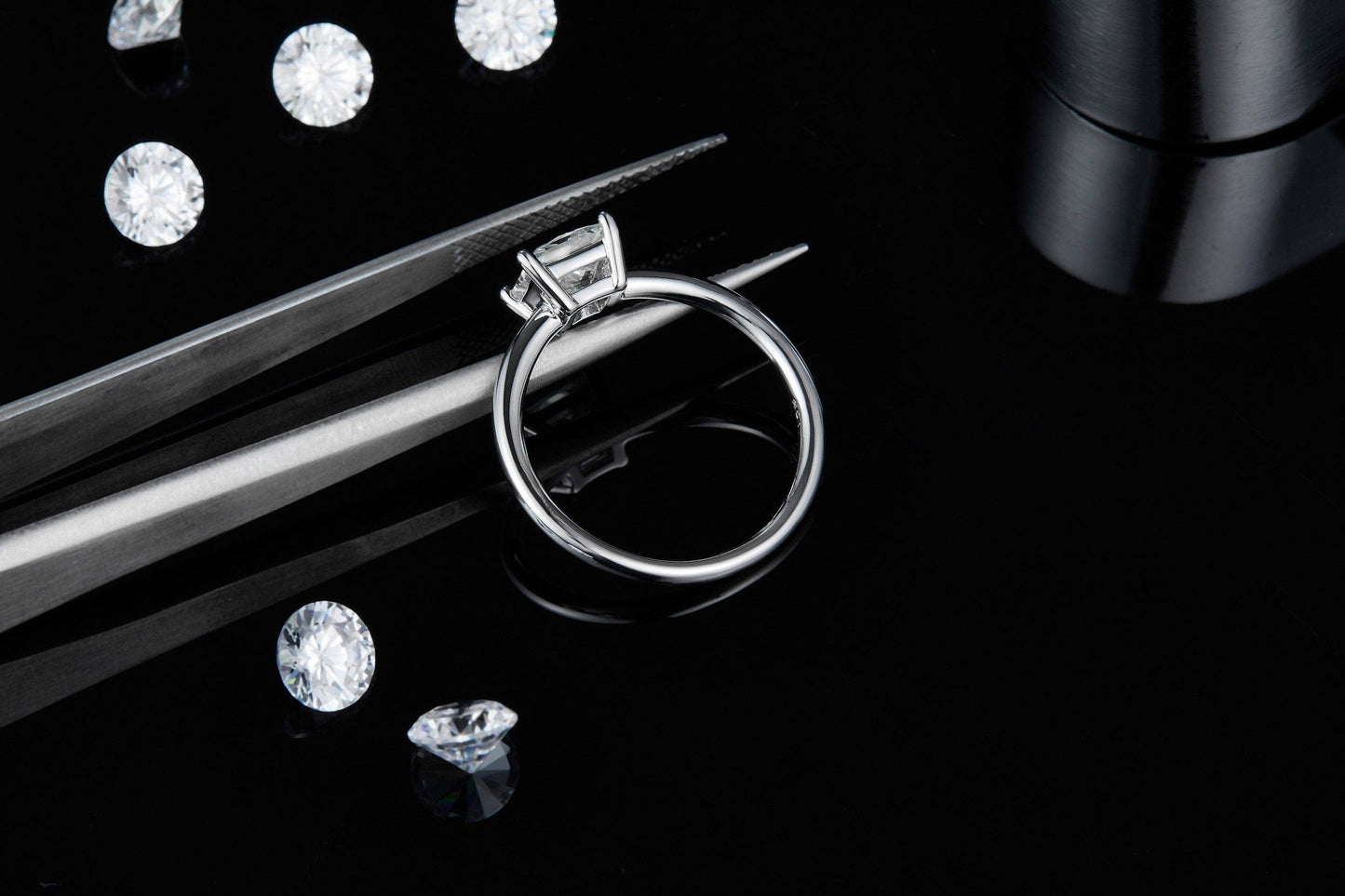 1.0Ct 5.5mm Cushion Brilliant Moissanite Solitaire Engagement Ring-Black Diamonds New York