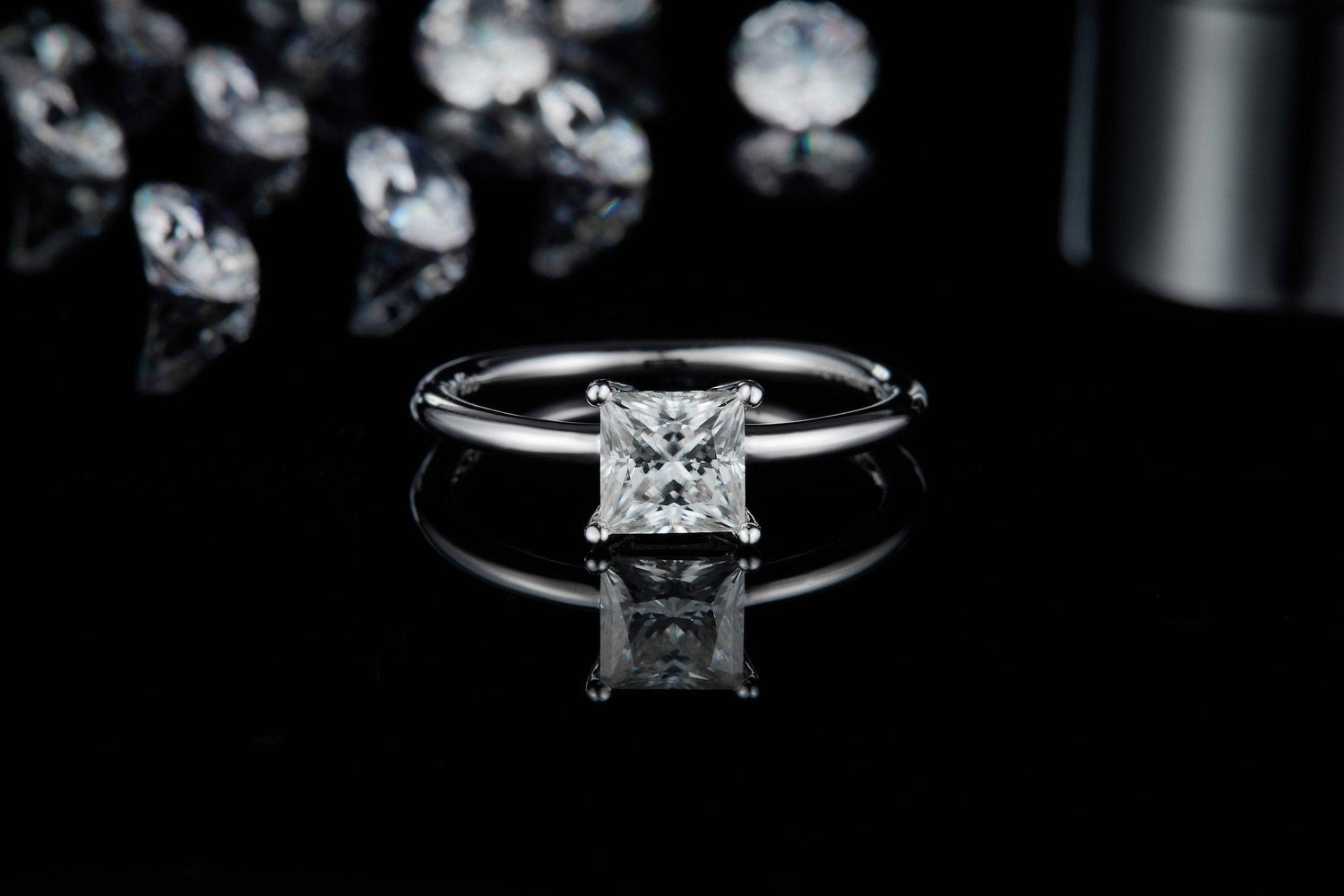 1.0Ct 5.5mm Square Solitaire Brilliant Moissanite Engagement Ring - Black Diamonds New York