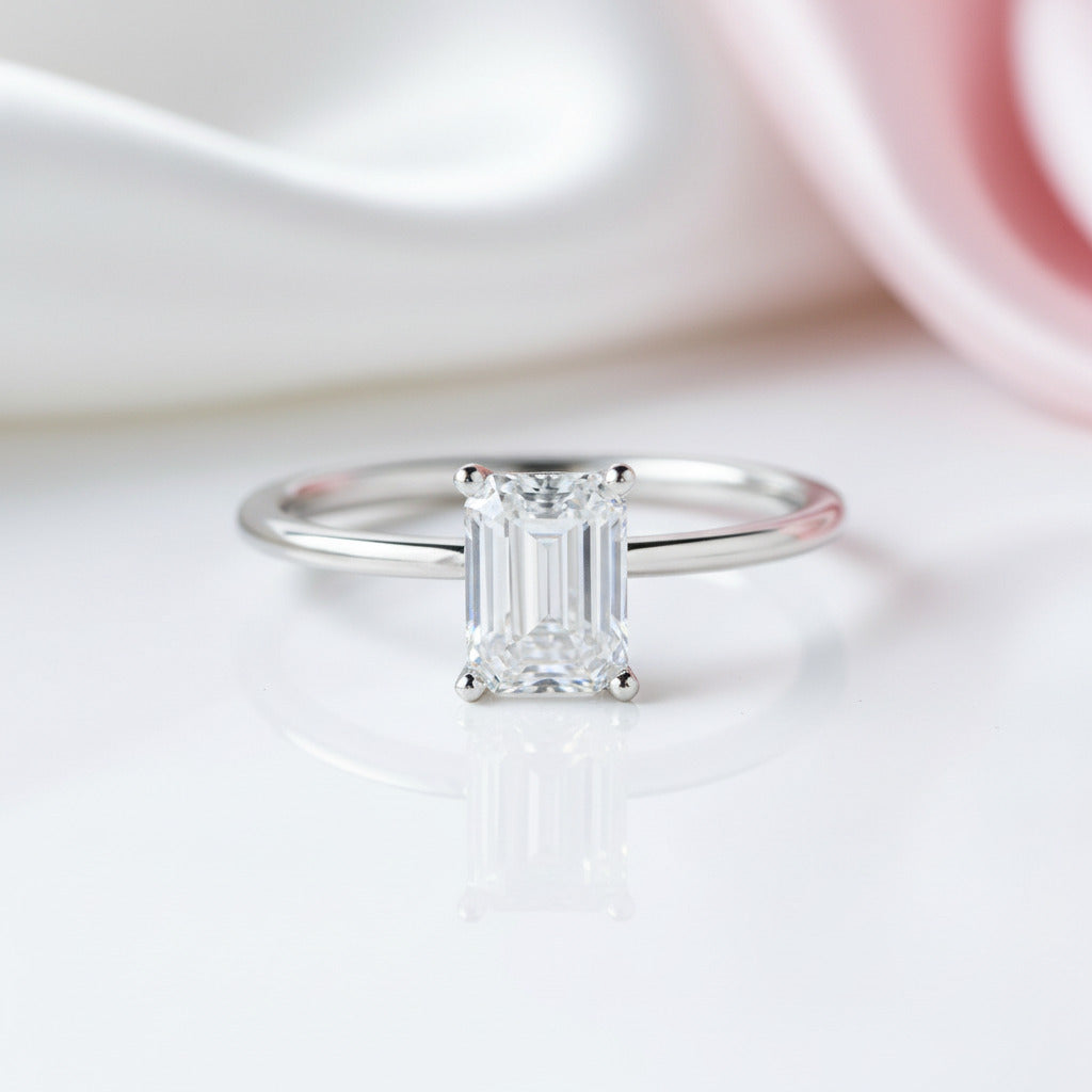 1.0Ct 5*7mm Emerald Cut Diamond Option Solitaire Engagement Ring-Black Diamonds New York