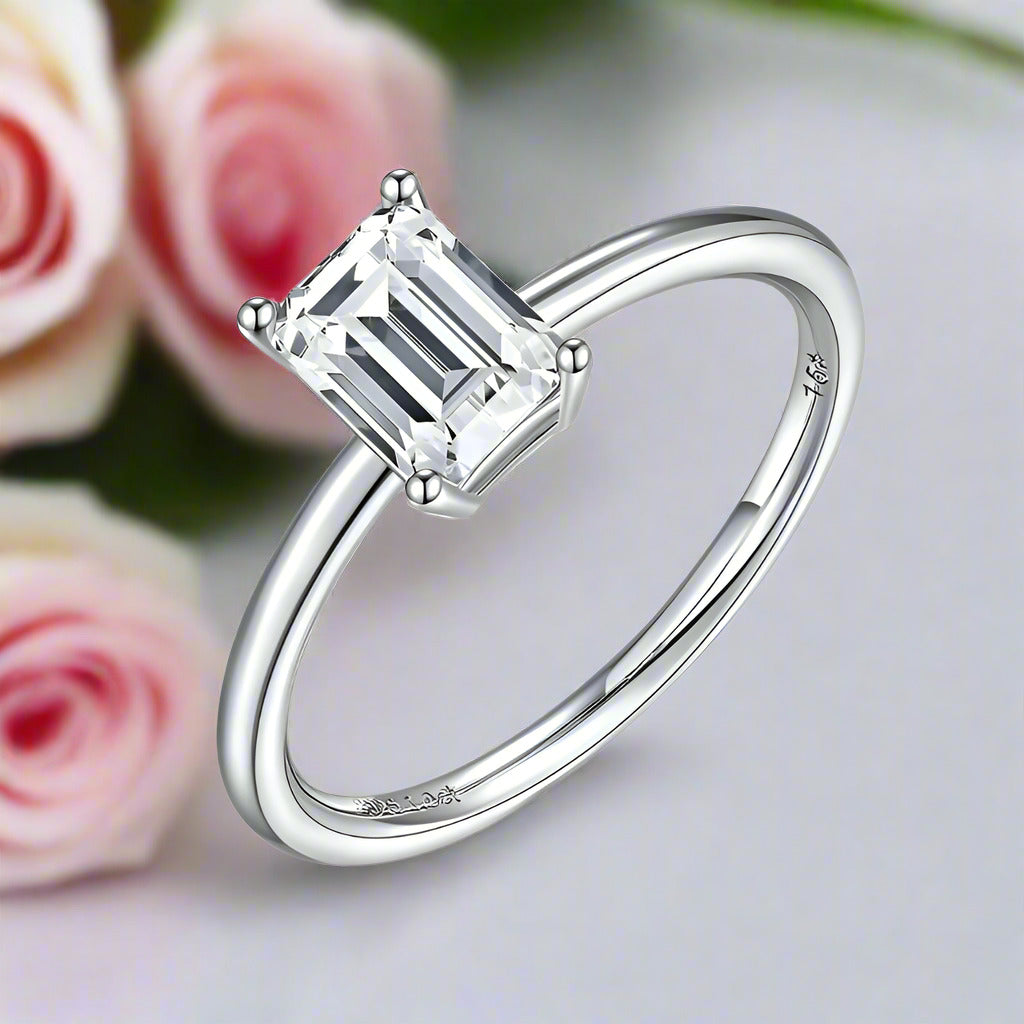 1.0Ct 5*7mm Emerald Cut Diamond Solitaire Engagement Ring-Black Diamonds New York