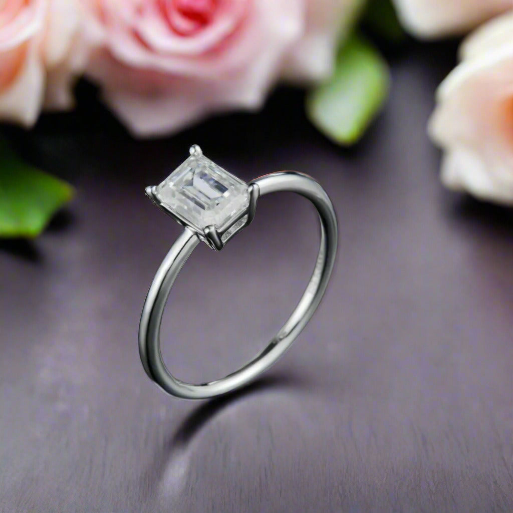 1.0Ct 5*7mm Emerald Cut Diamond Solitaire Engagement Ring-Black Diamonds New York