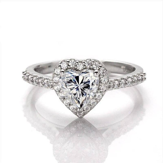 GEM'S BALLET 1.0Ct 6.5mm Classic Heart Halo Moissanite Engagement Ring 925 Sterling Silver Moissanite Wedding Ring For Women - Black Diamonds New York