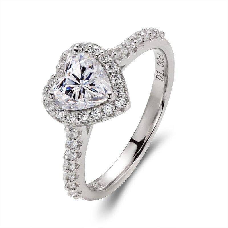1.0Ct 6.5mm Classic Heart Halo Moissanite Engagement Ring-Black Diamonds New York