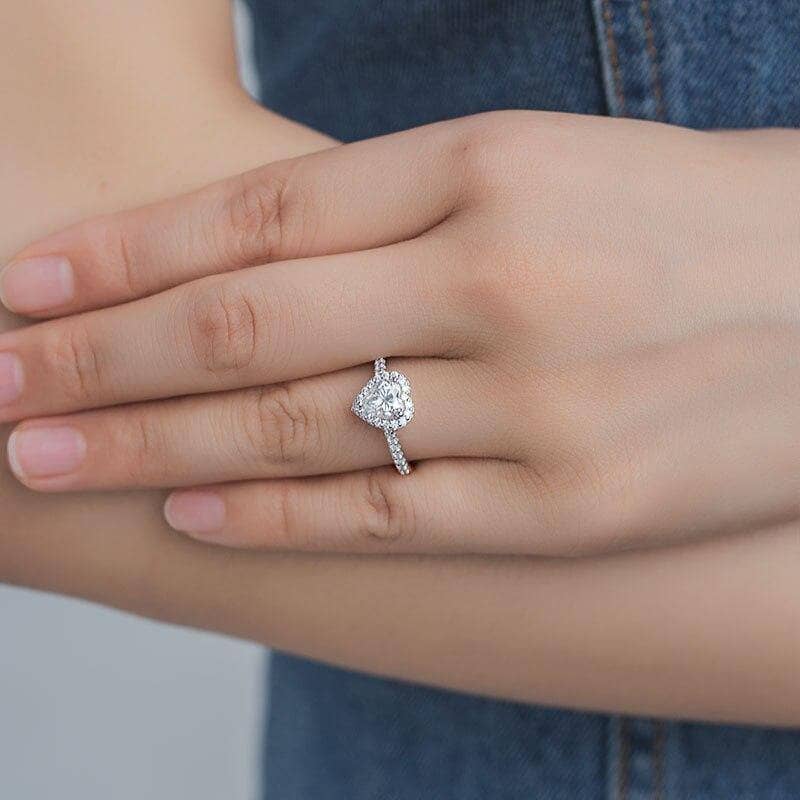1.0Ct 6.5mm Classic Heart Halo Diamond Engagement Ring-Black Diamonds New York
