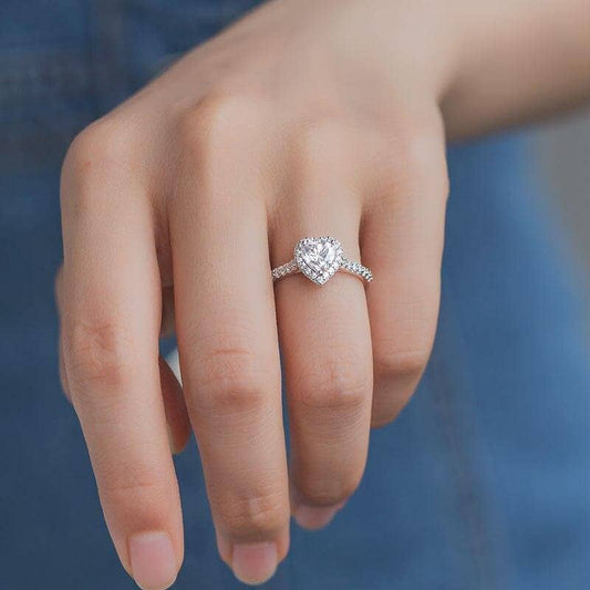 GEM'S BALLET 1.0Ct 6.5mm Classic Heart Halo Moissanite Engagement Ring 925 Sterling Silver Moissanite Wedding Ring For Women - Black Diamonds New York