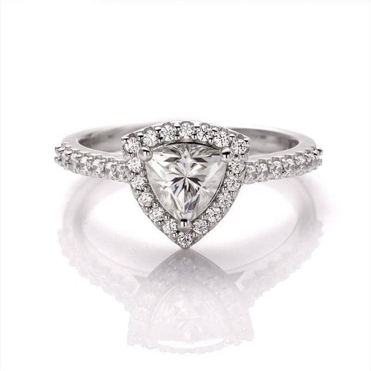 GEM'S BALLET 1.0Ct 6.5mm Classic Trillion Halo Moissanite Ring 925 Sterling Silver Moissanite Wedding Engagement Ring For Women - Black Diamonds New York